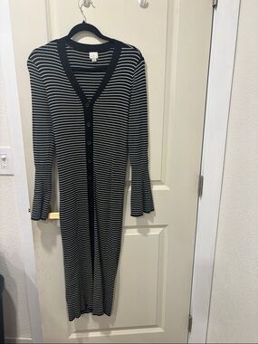 a new day Black & White Striped Button-Front Long Sleeve Dress
